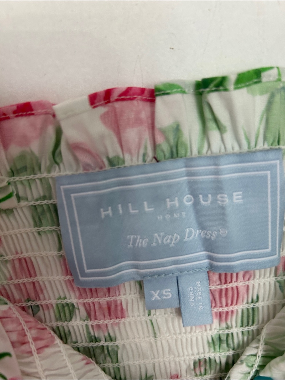 Hill House floral nap dress in pink, green & light blue label - Picture 2 of 3